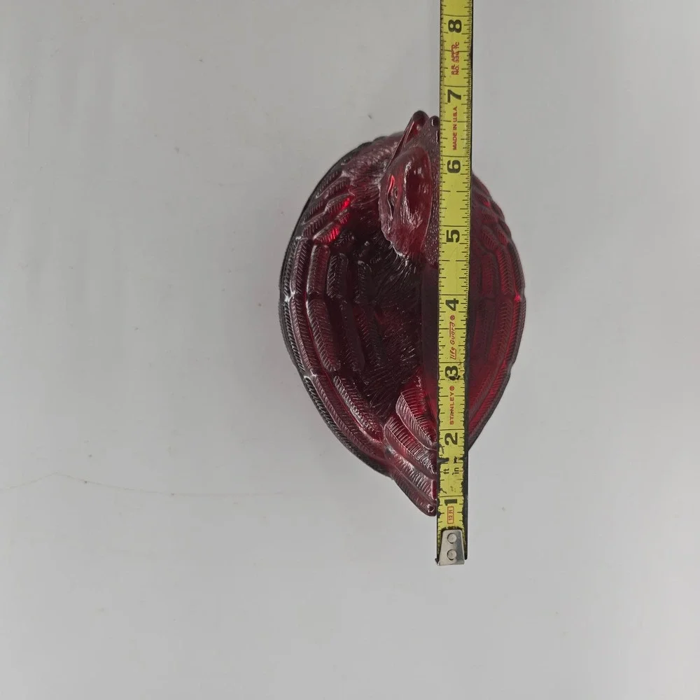 Vintage Cracker Barrel Red Glass Hen on Nest Covered Candy Dish